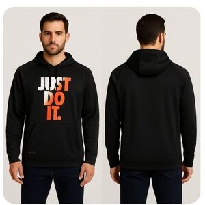 Nike Hoodie Mens Large Black Fleece Lined Dry-Fit Pullover Just Do It. 